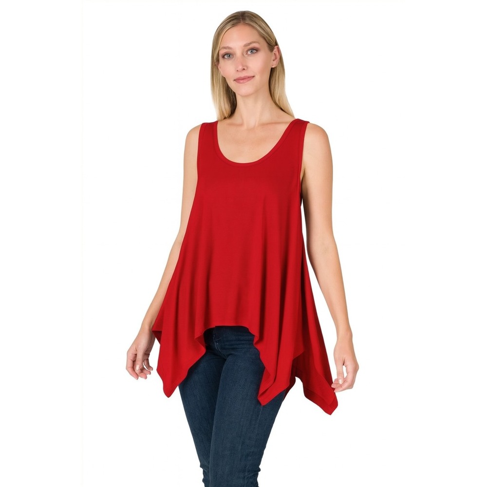 Zenana Red Handkerchief Hem Tank Top 2X